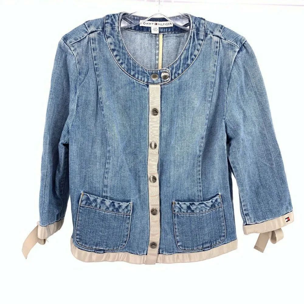 Tommy Hilfiger Blue Jean Jacket Ribbon Detail L